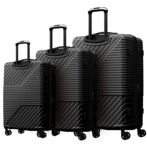 merax luggage sets 3 piece suitcases set abs expandable 8 wheels spinner suitcase, tsa lock travel luggage for man and women (black)