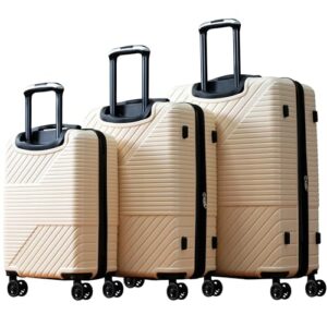 merax luggage sets 3 piece suitcases set abs expandable 8 wheels spinner suitcase, tsa lock travel luggage for man and women (cream)