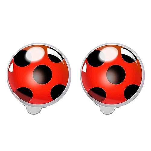 OHINGLT Ladybug Clip on Earrings for Woman Girls,Silver Ear Cuff Black Spot Red Ladybug Earrings,Cute Unique Christmas Gifts for Kids (Red)