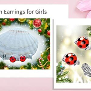 OHINGLT Ladybug Clip on Earrings for Woman Girls,Silver Ear Cuff Black Spot Red Ladybug Earrings,Cute Unique Christmas Gifts for Kids (Red)