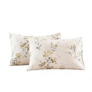 ECOCOTT 2 Pack Pillowcase Standard Size with Vintage Wash Painting Floral Pillow Cases Set, 100% Cotton Standard Pillow Covers Envelope Closure (Standard, 20"x26")