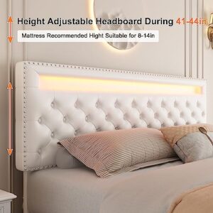 Queen Led Bed Frame with 4 Storage Drawers, with Smart Control RGBW LED Lights Headboard Footboard, Control DIY Color, Box Spring Optional, PU White