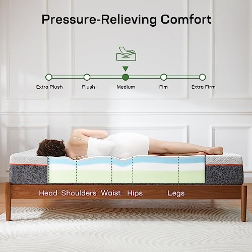 Marsail Queen Mattress, 10-inch Gel Memory Foam Mattress, Medium-Firm Queen Mattress in a Box for Pressure Relief & Support, Breathable Cooling Queen Size Mattress with Zippered Cover