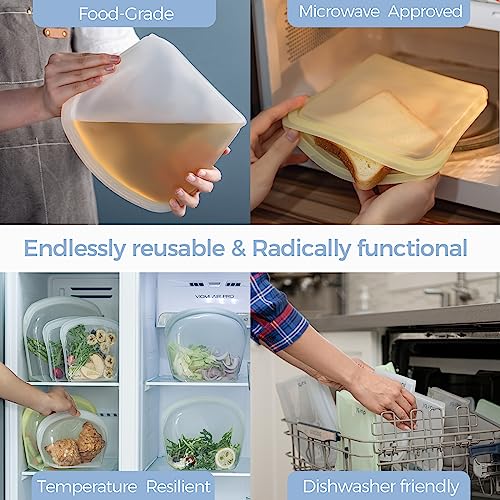 Durbl Reusable Silicone Bags for Food Storage, Bundle 3-Pack(Clear) Folding Large Silicone Container Bags, Lunch,Sandwich,Make-Up, Travel, Home Organization, Microwave, Dishwasher,Freezer Safe