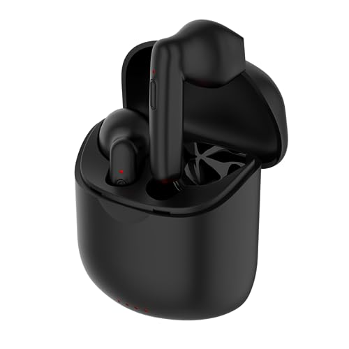 WesTch True Wireless Earbuds Bluetooth 5.3 Headphones Button Control with Wireless Charging Case IPX4 Waterproof Stereo Earphones Half in-Ear Built-in Mic Headsets (Black)