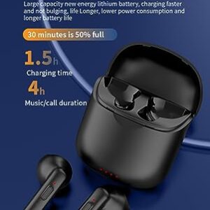 WesTch True Wireless Earbuds Bluetooth 5.3 Headphones Button Control with Wireless Charging Case IPX4 Waterproof Stereo Earphones Half in-Ear Built-in Mic Headsets (Black)