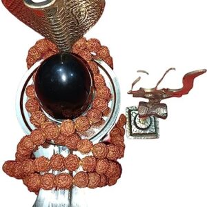 Shaligram Shiva Ling Lingam Shivling Naaga Brass Stand 4.7 Inches Approx Tirshul 4 inch Rudraksha mala 108 Beads 6mm