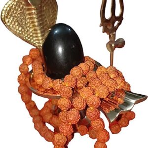 Shaligram Shiva Ling Lingam Shivling Naaga Brass Stand 4.7 Inches Approx Tirshul 4 inch Rudraksha mala 108 Beads 6mm