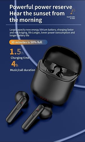 WesTch True Wireless Earbuds Bluetooth 5.3 Headphones Button Control with Wireless Charging Case IPX4 Waterproof Stereo Earphones Half in-Ear Built-in Mic Headsets (White)