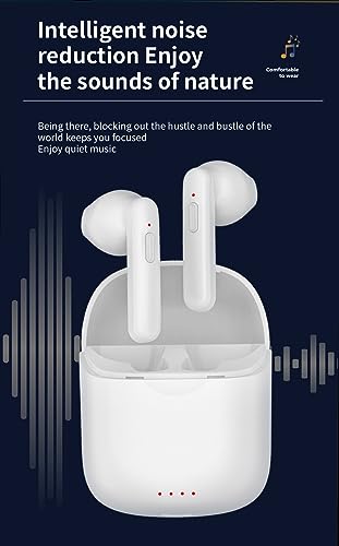 WesTch True Wireless Earbuds Bluetooth 5.3 Headphones Button Control with Wireless Charging Case IPX4 Waterproof Stereo Earphones Half in-Ear Built-in Mic Headsets (White)