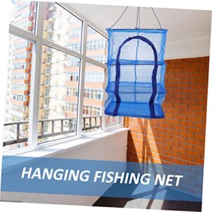 JOINPAYA Foldable Fish Cage Plants Foldable Basket Plants Outdoor Folding Fish Hanging Net Hanging Mesh Bag Fish Drying Rack Hanging Nylon Multi-Layer Net Vegetable Hanging Cage Blue