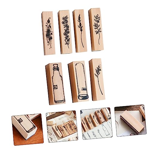 COHEALI 7pcs Pocket Decorative Stamp Stencils for Crafts Alphabet Stamps Antique Decor Making DIY Making Rubber for Art Crafts Wooden Seal Planner Stamp Craft Diary Stamp Account Vase