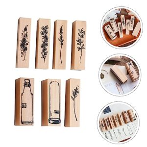 COHEALI 7pcs Pocket Decorative Stamp Stencils for Crafts Alphabet Stamps Antique Decor Making DIY Making Rubber for Art Crafts Wooden Seal Planner Stamp Craft Diary Stamp Account Vase