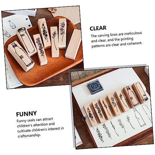 COHEALI 7pcs Pocket Decorative Stamp Stencils for Crafts Alphabet Stamps Antique Decor Making DIY Making Rubber for Art Crafts Wooden Seal Planner Stamp Craft Diary Stamp Account Vase