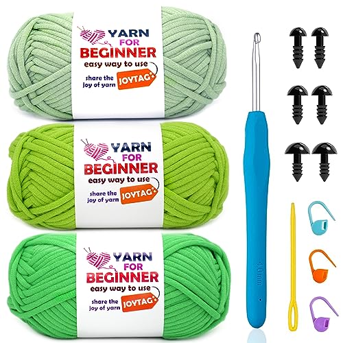 3 Pack Beginners Crochet Yarn Avocado Christmas Green Cotton Crochet Yarn for Crocheting Knitting Beginners with Easy-to-See Stitches Cotton-Nylon Blend Crochet Yarn for Beginners Crochet Kit(3x50g)