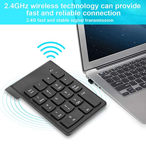 Mini Wireless Numeric Keypad, 2.4GHz Wireless 18-Key Silent Financial Accounting Number Pad, for Laptop, Notebook, PC, Desktop (Black)