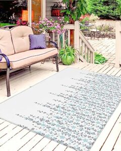 green spring flowers outdoor rug for patio/deck/porch, non-slip large area rug 5x8 ft, green grey cherry blossoms dangling indoor outdoor rugs washable area rugs, reversible camping rug carpet runner