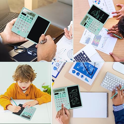 Calculator with Writing Tablet, Wjiang Dual Power Calculator Foldable Desktop Calculator 12 Digit LCD Display Basic Calculator Pocket Calculator for School Students Office Business (Blue)