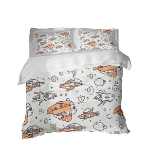 rpxpv 3 piece bed set mini line cartoon spaceship men and women comforters, soft and comfortable skin-friendly and breathable quilt cover for hotel86x94in（220cmx240cm）