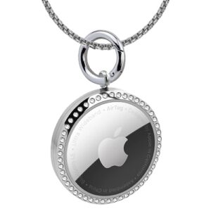 airtag necklace, titanium rhinestone airtag necklace for adults, adjustable air tag necklace kids, airtag holder case keychain compatible apple airtag