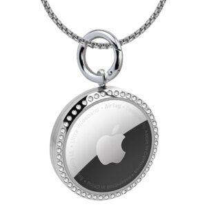 Airtag Necklace, Titanium Rhinestone Airtag Necklace for Adults, Adjustable Air Tag Necklace Kids, Airtag Holder Case Keychain Compatible Apple Airtag