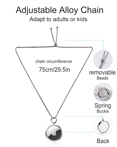 Airtag Necklace, Titanium Rhinestone Airtag Necklace for Adults, Adjustable Air Tag Necklace Kids, Airtag Holder Case Keychain Compatible Apple Airtag