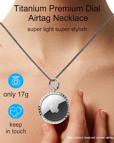 Airtag Necklace, Titanium Rhinestone Airtag Necklace for Adults, Adjustable Air Tag Necklace Kids, Airtag Holder Case Keychain Compatible Apple Airtag