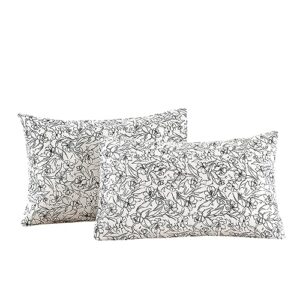 ecocott 2 pack pillowcase standard size with white & black floral pillow cases set, 100% cotton standard pillow covers envelope closure (standard, 20"x26")