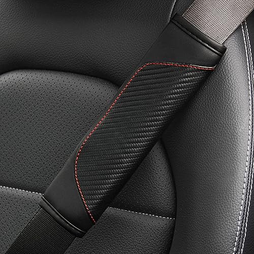 BESULEN Car Seat Belt Cover, 2 Pack Carbon Fiber Leather Seatbelt Shoulder Pad, Auto Safety Seat Belt Cushion Protector Compatible with All Cars and Backpack Strap (Carbon Fiber/Black)