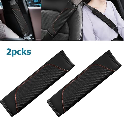 BESULEN Car Seat Belt Cover, 2 Pack Carbon Fiber Leather Seatbelt Shoulder Pad, Auto Safety Seat Belt Cushion Protector Compatible with All Cars and Backpack Strap (Carbon Fiber/Black)