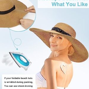 Beach Hats for Women, Wide Brim Sun Straw Hat Foldable Summer Floppy Hat UV Protection Cap, A-Khaki