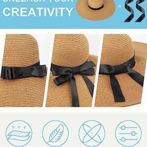 Beach Hats for Women, Wide Brim Sun Straw Hat Foldable Summer Floppy Hat UV Protection Cap, A-Khaki