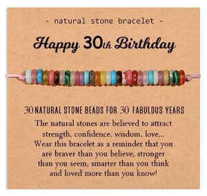 miss pink 30th birthday gifts for her, 30 years old birthday gifts thirty natural healing stone beads bracelet with card for women happy 30th birthday turning 30 yrs old gift for friends sister