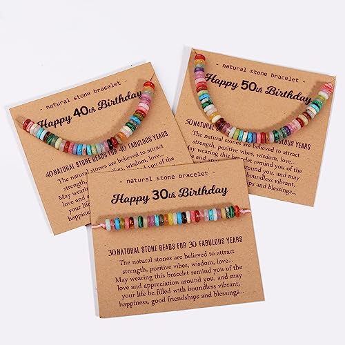 Miss Pink 30th Birthday Gifts for Her, 30 Years Old Birthday Gifts Thirty Natural Healing Stone Beads Bracelet with Card for Women Happy 30th Birthday Turning 30 yrs Old Gift for Friends Sister