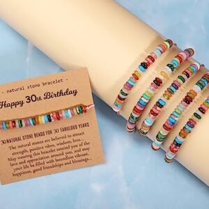 Miss Pink 30th Birthday Gifts for Her, 30 Years Old Birthday Gifts Thirty Natural Healing Stone Beads Bracelet with Card for Women Happy 30th Birthday Turning 30 yrs Old Gift for Friends Sister