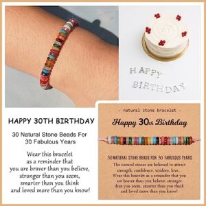 Miss Pink 30th Birthday Gifts for Her, 30 Years Old Birthday Gifts Thirty Natural Healing Stone Beads Bracelet with Card for Women Happy 30th Birthday Turning 30 yrs Old Gift for Friends Sister