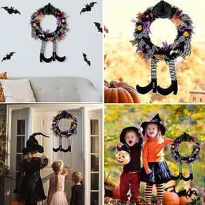 Alyken Halloween Wreath for Front Door, 24''Halloween Door Wreath with Witch Hat and Legs, Super Cute Halloween Decor, for Front Door, Window, Indoors, Halloween Home Party Decorations