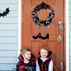 Alyken Halloween Wreath for Front Door, 24''Halloween Door Wreath with Witch Hat and Legs, Super Cute Halloween Decor, for Front Door, Window, Indoors, Halloween Home Party Decorations