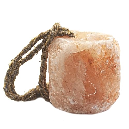 MUYG Himalayan Salt Lick Natural Minerals Block on Rope for Horses,Cattles,Deer,Goat and Other Livestock Long Lasting Original Pink Salt Lick (2.4-3.3 lbs)