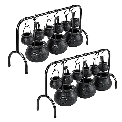 TFTAFAN 2 set Halloween Witch Cauldron Serving Bowls on Rack Candy Cauldron Kettles Spooky Candy Bucket Punch Bowls for Indoor Outdoor Home Kitchen Decoration, halloween Party Decorations