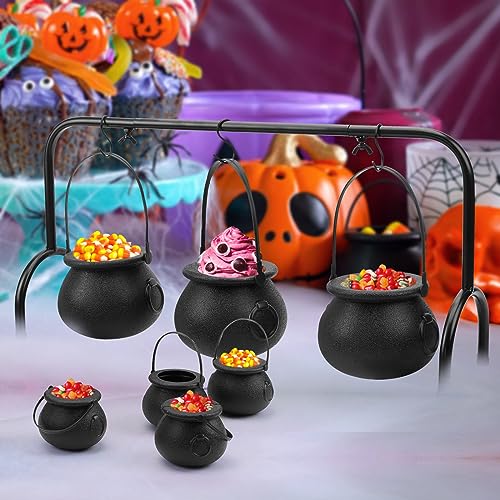 TFTAFAN 2 set Halloween Witch Cauldron Serving Bowls on Rack Candy Cauldron Kettles Spooky Candy Bucket Punch Bowls for Indoor Outdoor Home Kitchen Decoration, halloween Party Decorations