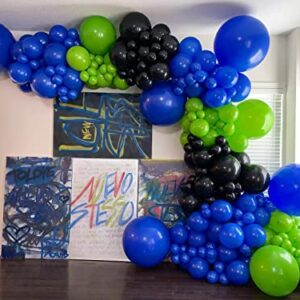 FOTIOMRG 130pcs Royal Blue Balloon Garland Arch Kit, 18 12 10 5 inch Royal Blue Latex Balloons Different Sizes Pack for Graduation Baby Shower Baseball Nautical Wedding Birthday Party Decorations（with Fringe Backdrop）