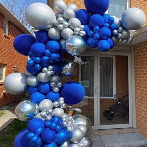 FOTIOMRG 130pcs Royal Blue Balloon Garland Arch Kit, 18 12 10 5 inch Royal Blue Latex Balloons Different Sizes Pack for Graduation Baby Shower Baseball Nautical Wedding Birthday Party Decorations（with Fringe Backdrop）