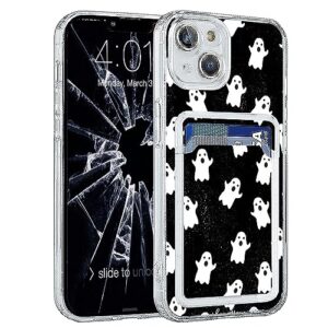 toncsoza cute white ghost halloween case for iphone 13 mini with card holder,halloween theme shock-absorbing wallet case for iphone 13 mini, trendy design tpu bumper case