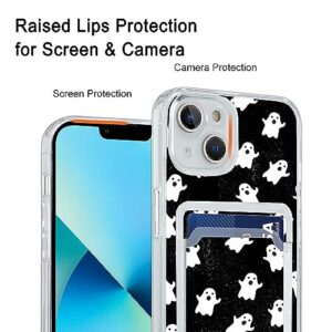 Toncsoza Cute White Ghost Halloween Case for iPhone 13 Mini with Card Holder,Halloween Theme Shock-Absorbing Wallet Case for iPhone 13 Mini, Trendy Design TPU Bumper Case