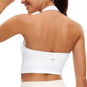 crz yoga womens butterluxe halter longline sports bra - padded workout yoga crop tank tops with built in shelf bra white small