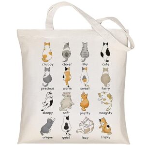 louise maelys canvas tote bag for women cute cat aesthetic cotton bags shopping beach reusable grocery tote bag makeup bags