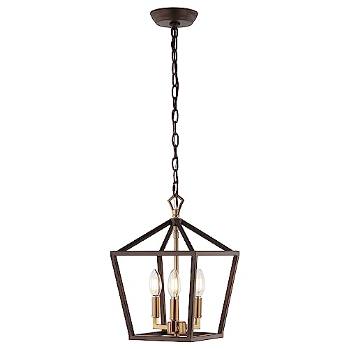 JONATHAN Y JYL7601D Ojai 10" 3-Light Iron Classic Modern Lantern Bohemian, Cottage, Farmhouse, Rustic, Transitional LED Pendant, Oil Rubbed Bronze/Brass Gold