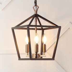 JONATHAN Y JYL7601D Ojai 10" 3-Light Iron Classic Modern Lantern Bohemian, Cottage, Farmhouse, Rustic, Transitional LED Pendant, Oil Rubbed Bronze/Brass Gold