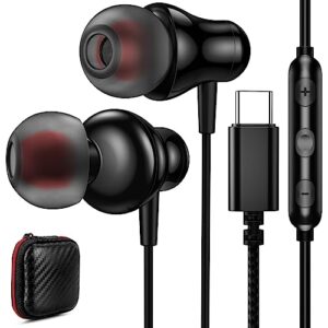 USB C Earbuds for Google Pixel 8 7 Pro 7A 6A 6 iPhone 15 Pro Max, Noise Cancelling Wired Headphones Type C Earphones Microphone Music for Samsung Galaxy Z Flip 5 Fold 4 S23 FE Ultra S22 Plus S21 Black